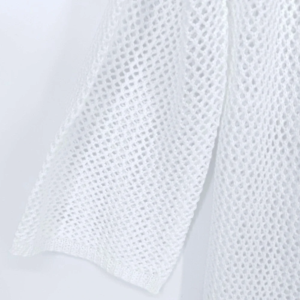 Green Label White Crochet Knit Tie Tassel Swim Cover Up‎ Dress M Boho